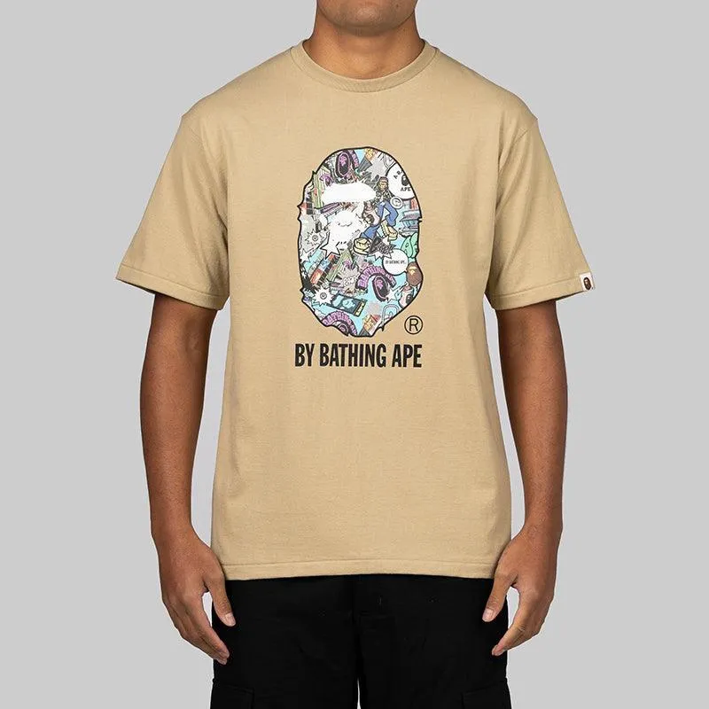 Comic Art Ape Head T-Shirt - Beige