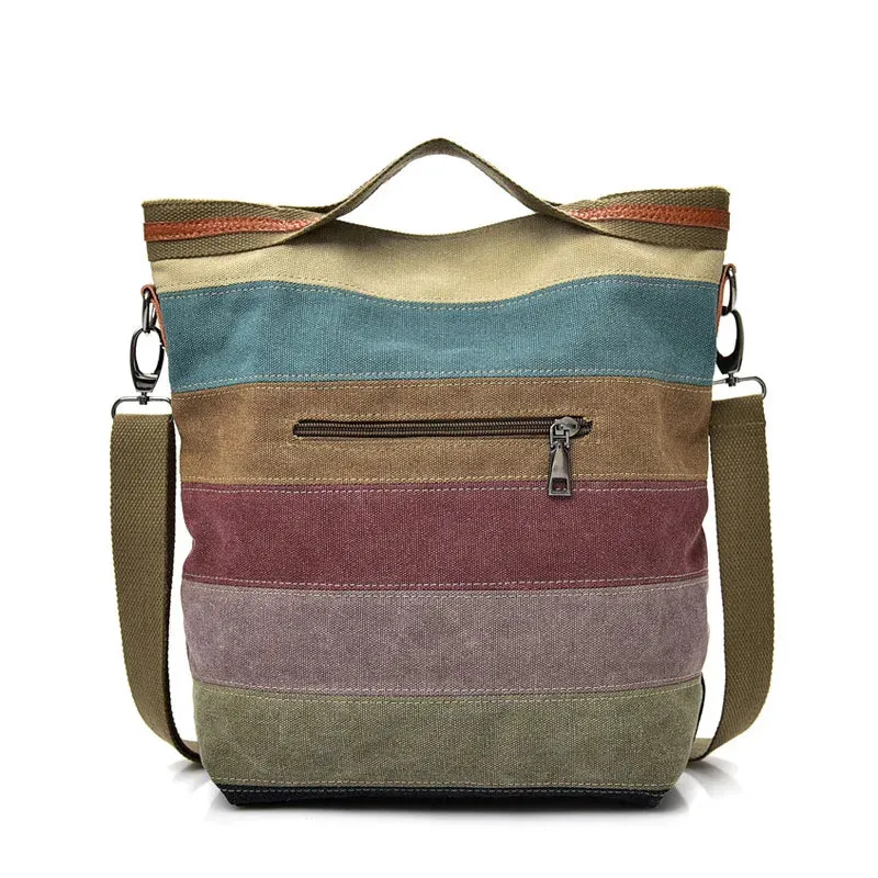 Contrast Paneled Canvas One-Shoulder Crossbody Bag Simple Large Capacity Handbag