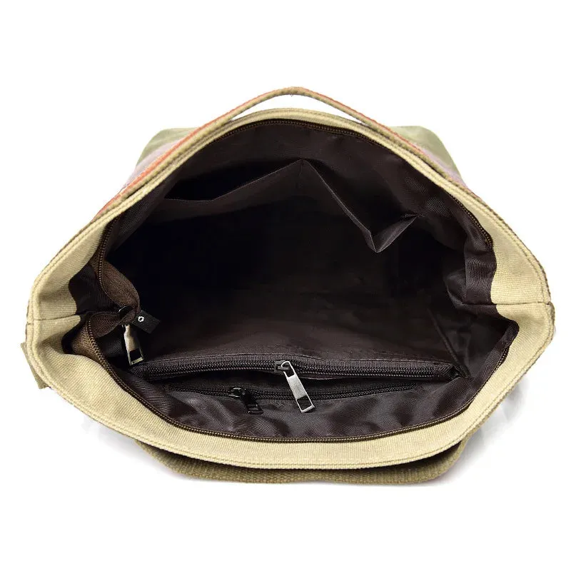 Contrast Paneled Canvas One-Shoulder Crossbody Bag Simple Large Capacity Handbag