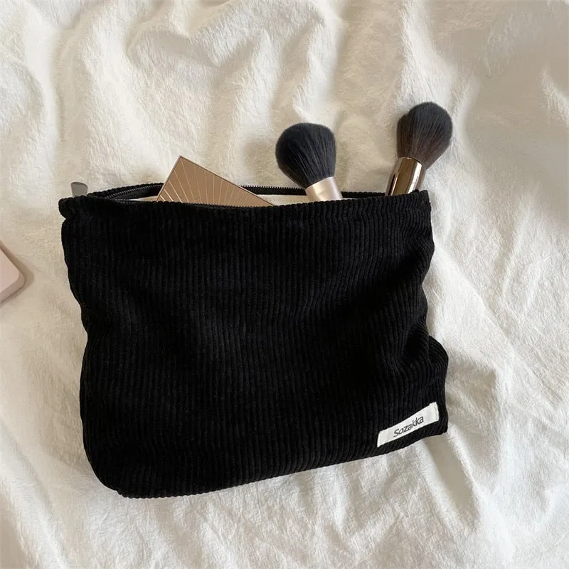 Corduroy Embroidery Large Women Cosmetic Bag Clutch Bag Korean Cosmetic Bag