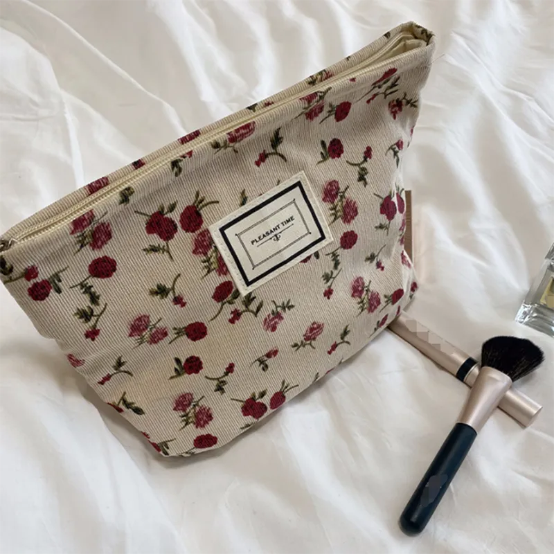 Corduroy Embroidery Large Women Cosmetic Bag Clutch Bag Korean Cosmetic Bag