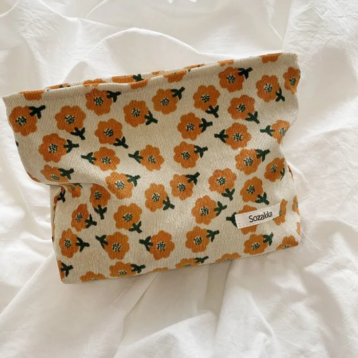 Corduroy Embroidery Large Women Cosmetic Bag Clutch Bag Korean Cosmetic Bag