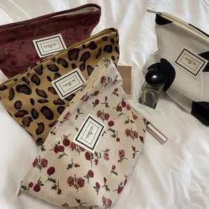 Corduroy Embroidery Large Women Cosmetic Bag Clutch Bag Korean Cosmetic Bag