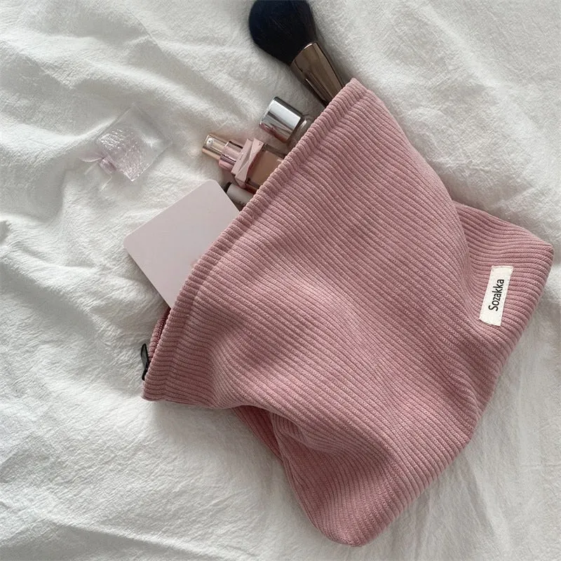 Corduroy Embroidery Large Women Cosmetic Bag Clutch Bag Korean Cosmetic Bag