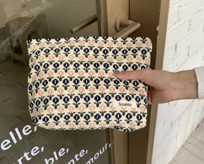 Corduroy Embroidery Large Women Cosmetic Bag Clutch Bag Korean Cosmetic Bag