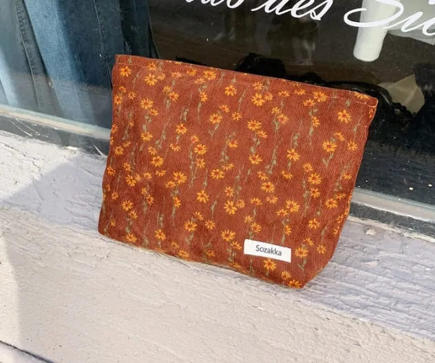 Corduroy Embroidery Large Women Cosmetic Bag Clutch Bag Korean Cosmetic Bag