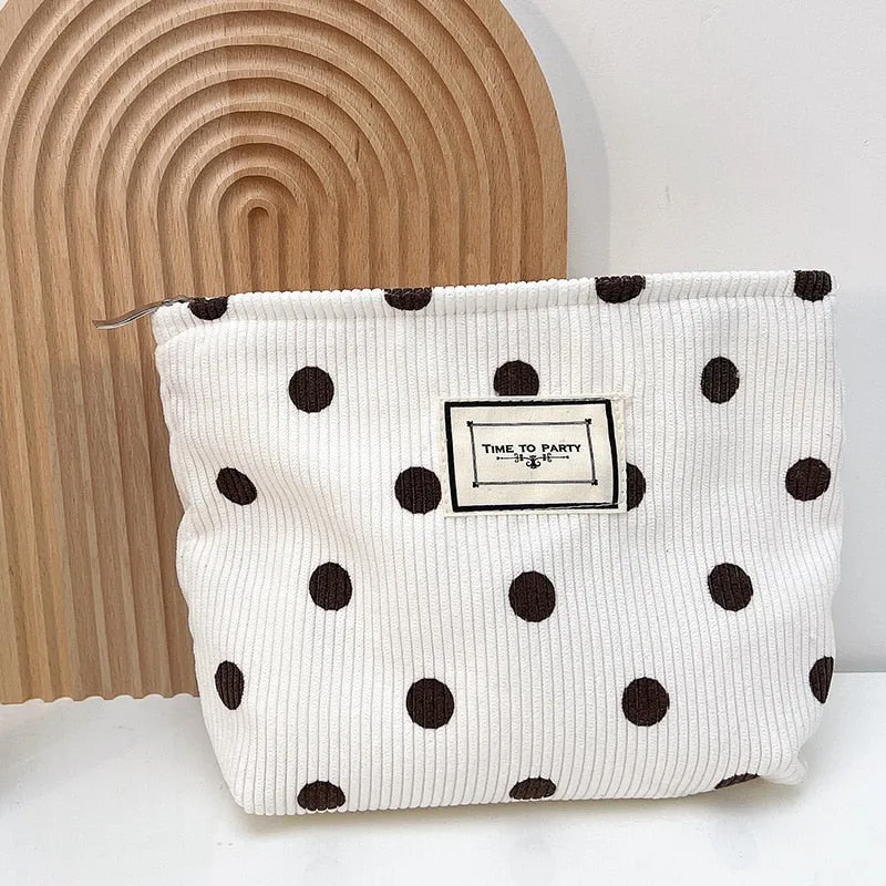 Corduroy Embroidery Large Women Cosmetic Bag Clutch Bag Korean Cosmetic Bag