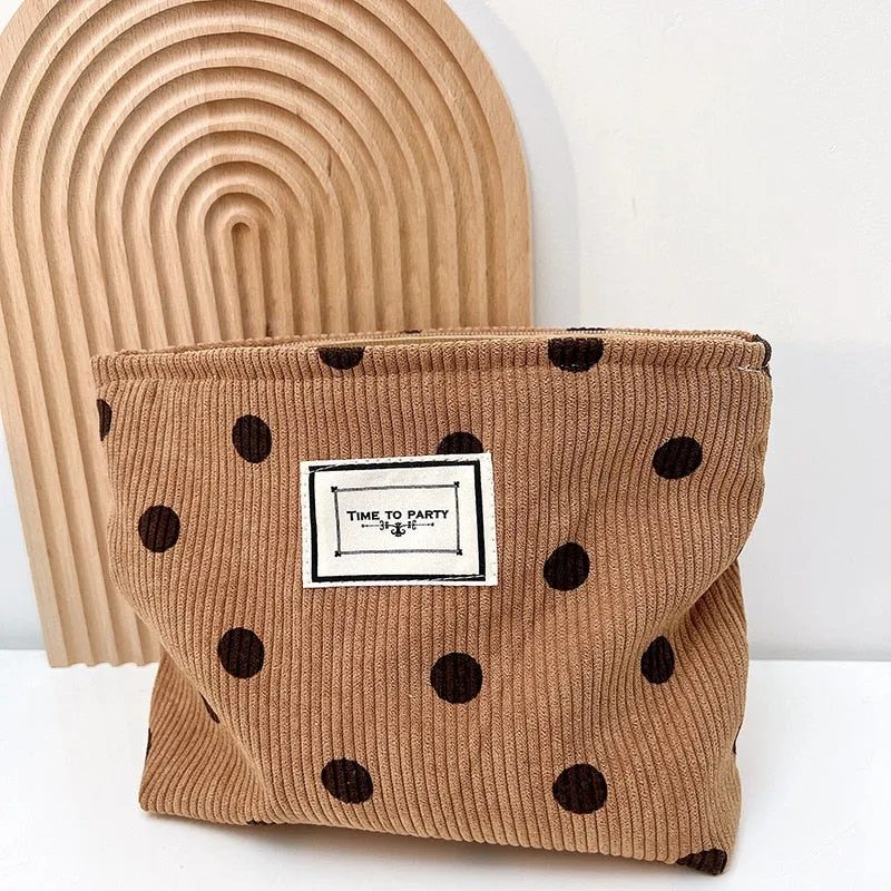 Corduroy Embroidery Large Women Cosmetic Bag Clutch Bag Korean Cosmetic Bag