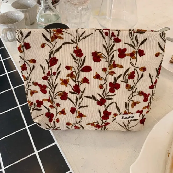 Corduroy Embroidery Large Women Cosmetic Bag Clutch Bag Korean Cosmetic Bag