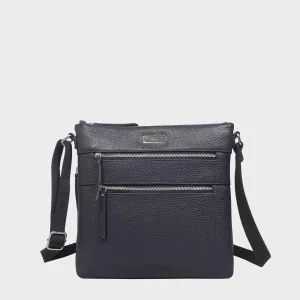 'CORI' Navy Pebble Grain Real Leather Crossbody Bag