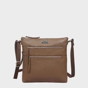 'CORI' Tan Pebble Grain Real Leather Crossbody Bag