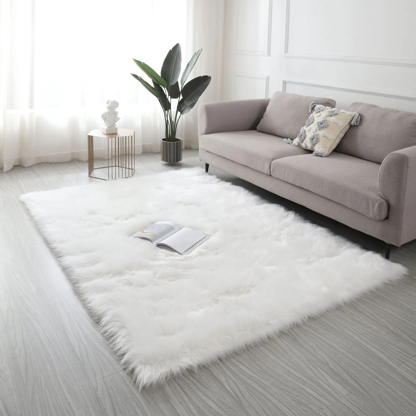 Cozy Collection Ultra Soft Fluffy Faux Fur Sheepskin Area Rug In White