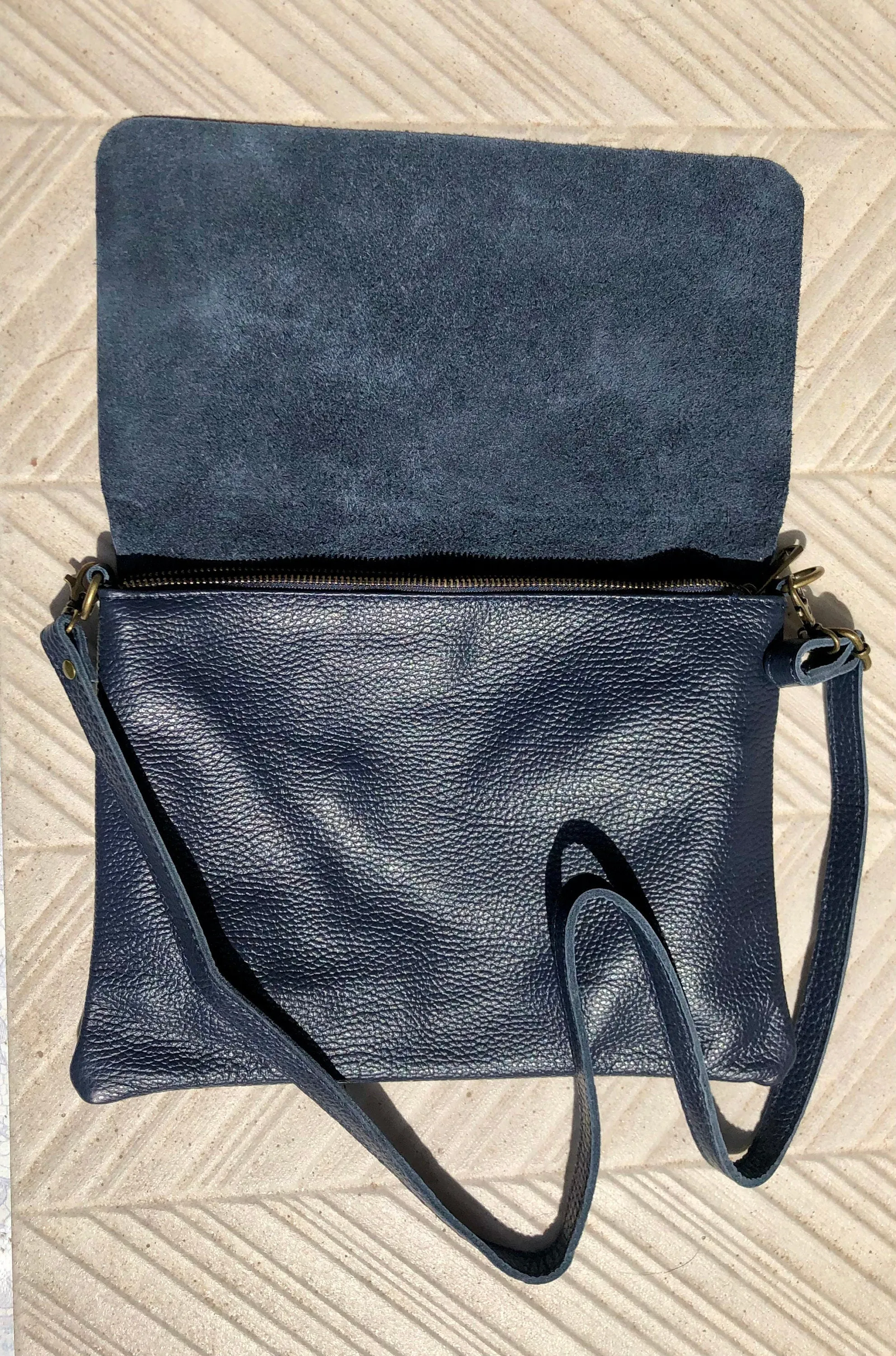 Cross body /shoulder bag. NAVY blue soft genuine leather bag with zipper, flap   adjustable strap. Dark blue leather purse. Navy messenger