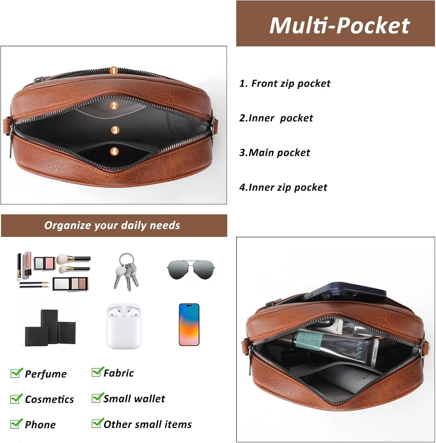 Crossbody Bags for Women Vegan Leather Purses for Women Handbags Shoulder Bag for Daily Life Work Travel Shopping