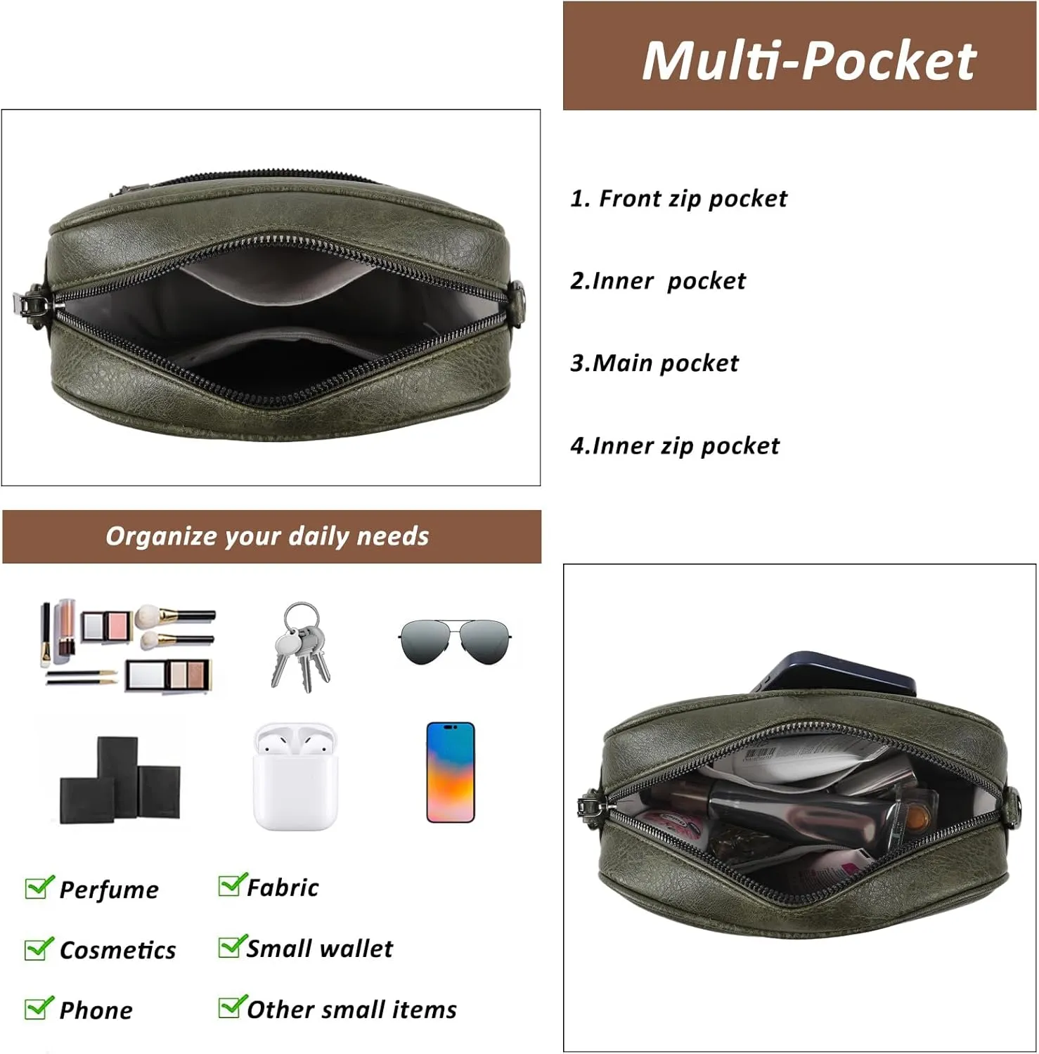 Crossbody Bags for Women Vegan Leather Purses for Women Handbags Shoulder Bag for Daily Life Work Travel Shopping