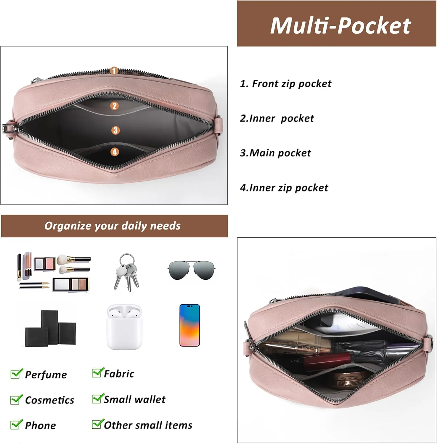 Crossbody Bags for Women Vegan Leather Purses for Women Handbags Shoulder Bag for Daily Life Work Travel Shopping