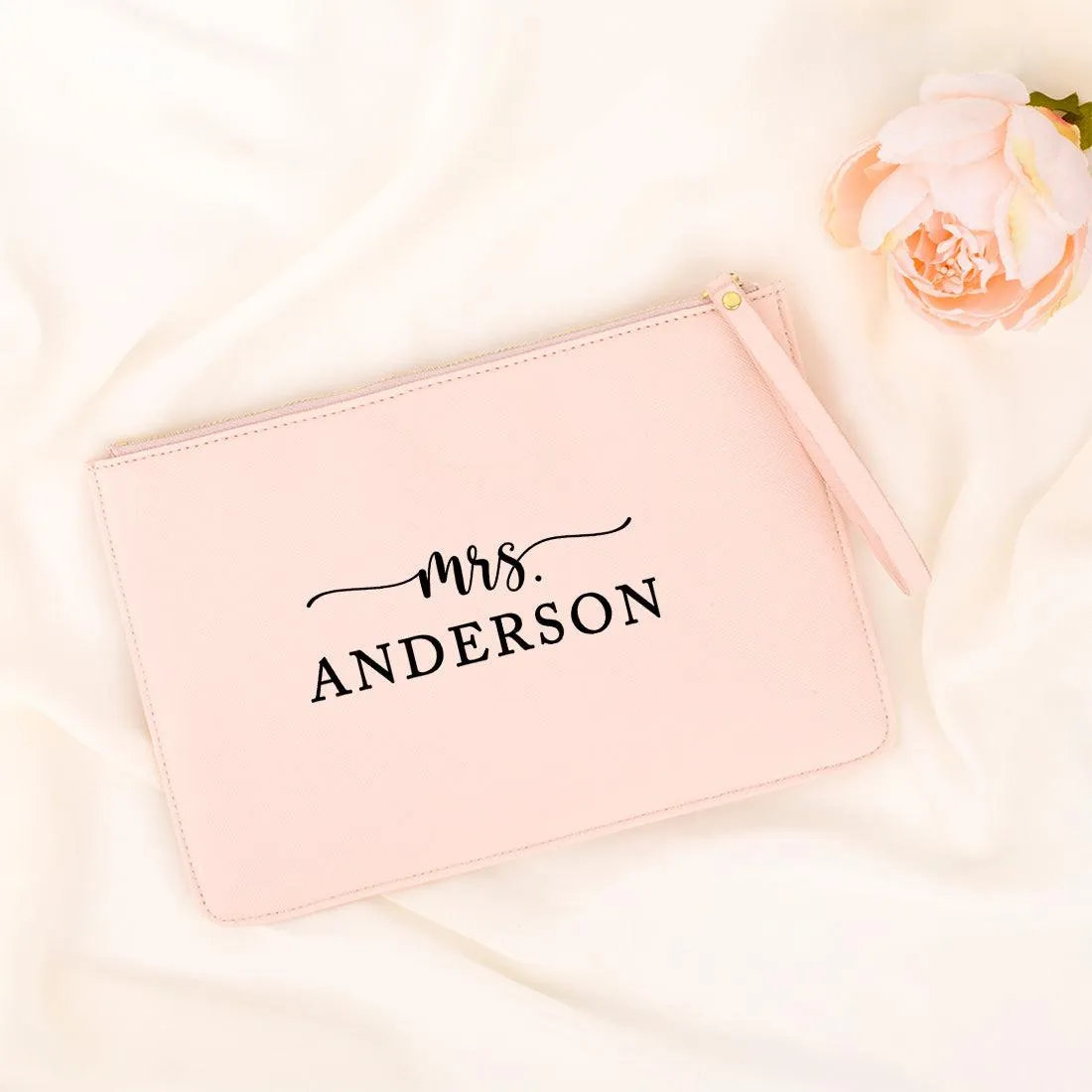 Custom Vegan Leather Wristlet Clutch Purse Pouch Bag for Bride