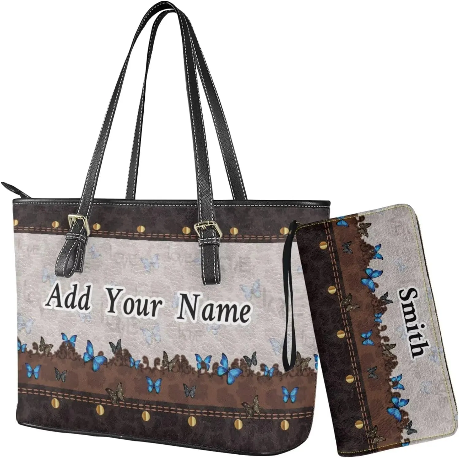 Customized Womens Tote Bag Set 2 Pcs Handbag and Purses Set Leather Shoulder Bags Hobo Handbag Set
