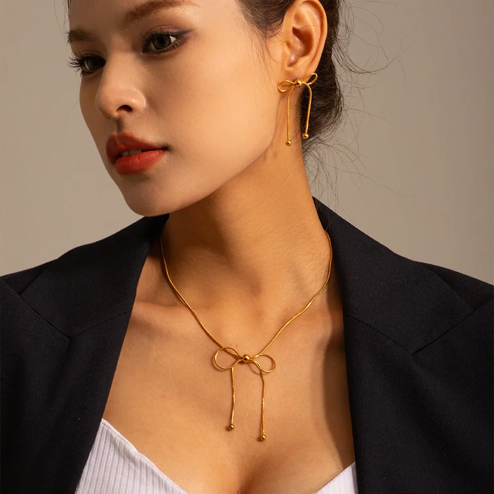 Cute Bowknot Stainless Steel 18K Gold Plated Earrings