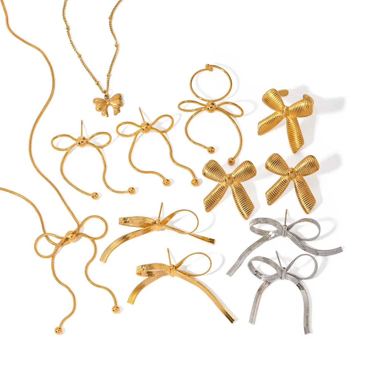 Cute Bowknot Stainless Steel 18K Gold Plated Earrings