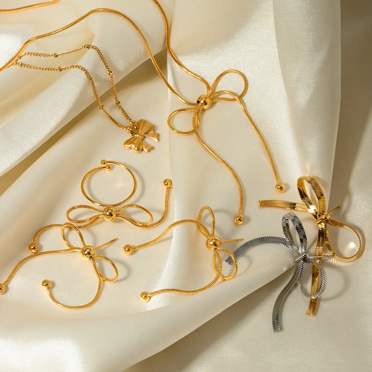 Cute Bowknot Stainless Steel 18K Gold Plated Earrings