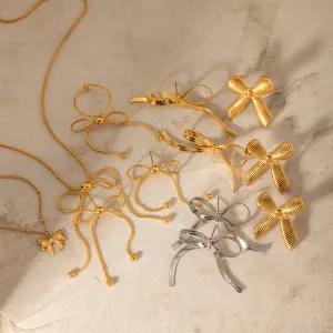 Cute Bowknot Stainless Steel 18K Gold Plated Earrings