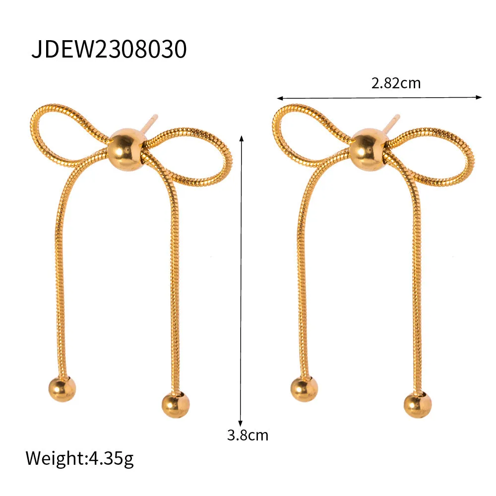 Cute Bowknot Stainless Steel 18K Gold Plated Earrings