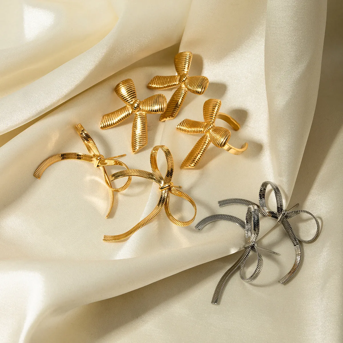 Cute Bowknot Stainless Steel 18K Gold Plated Earrings