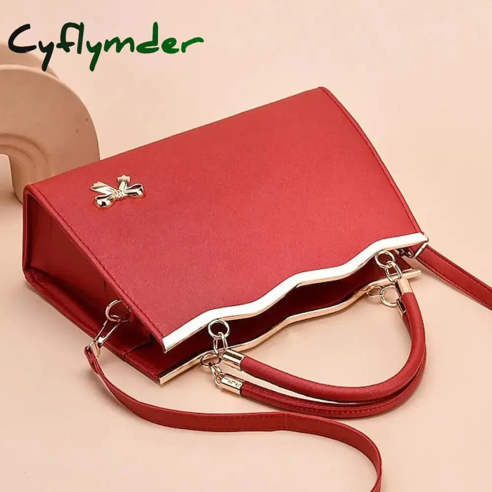 Cyflymder Women's Handbag Shoulder Bag PU Leather Daily Beach Bowknot Large Capacity Durable