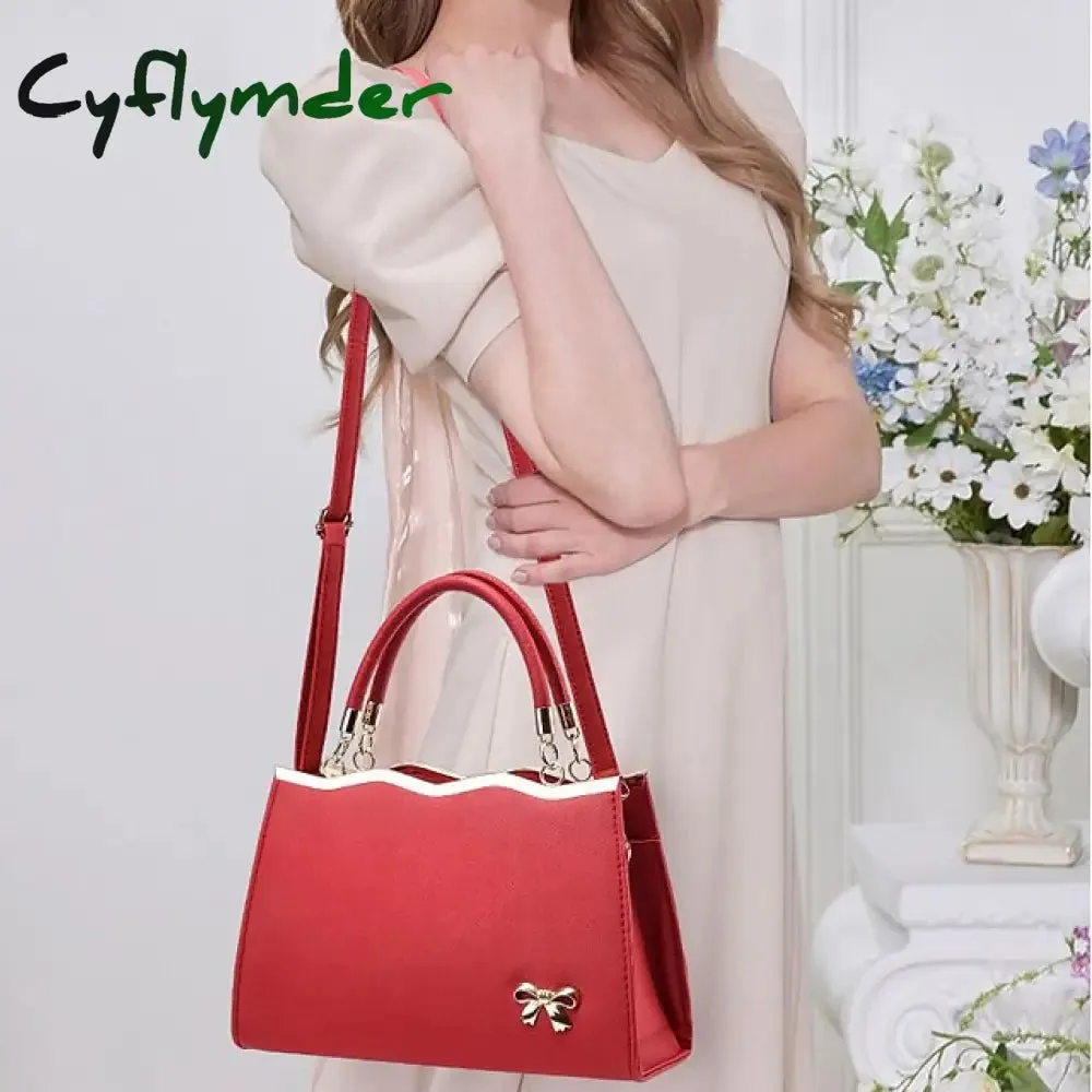 Cyflymder Women's Handbag Shoulder Bag PU Leather Daily Beach Bowknot Large Capacity Durable