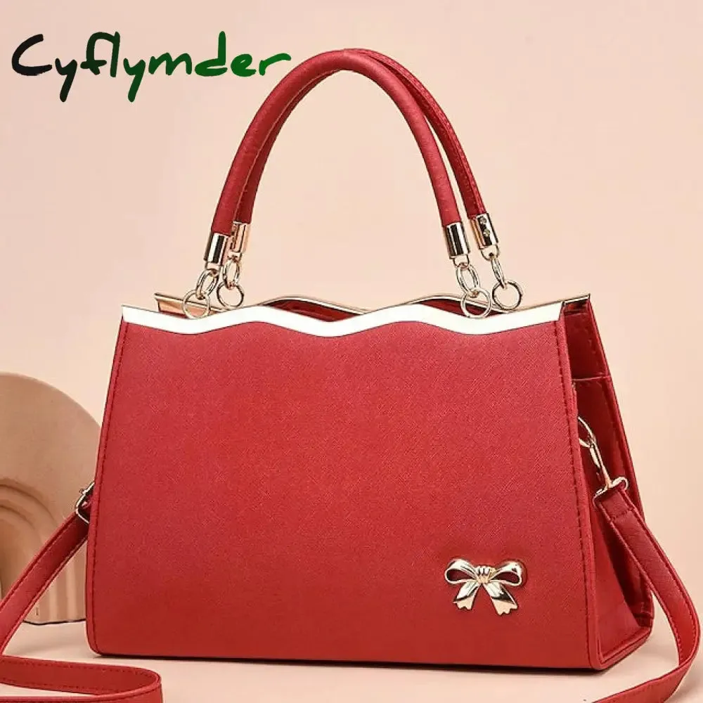 Cyflymder Women's Handbag Shoulder Bag PU Leather Daily Beach Bowknot Large Capacity Durable