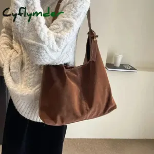 Cyflymder Y2K Korean Vintage Brown Suede Bag Harajuku Aesthetic Purse Emo Hobo Handbags Shoulder Crossbody Messenger Large Tote Bags Women