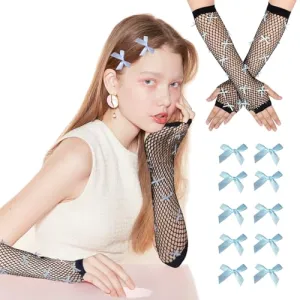 Dailyyart Rhinestone Knitted Arm Warmer，Star Hair Clips Gothic Punk Fingerless Arm Warmers for Girls Women Night Club (Black)