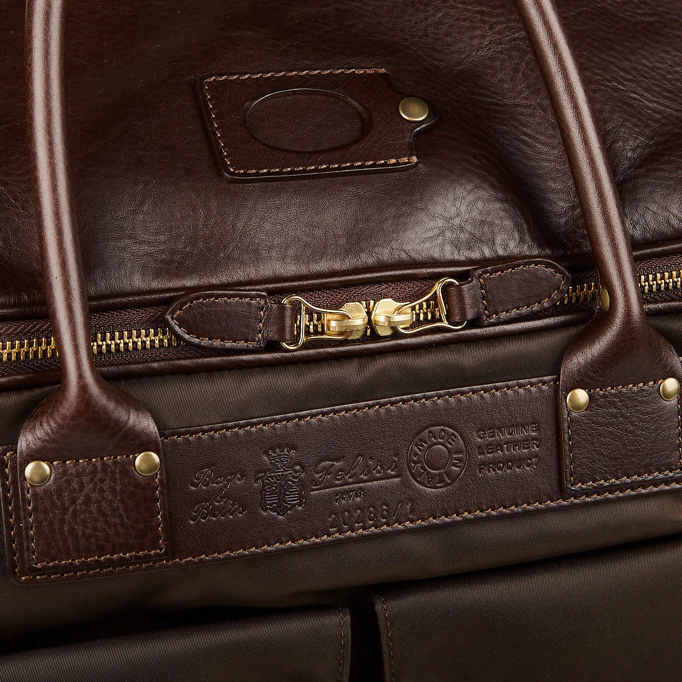 Dark Brown Nylon Leather Signature Travel Bag