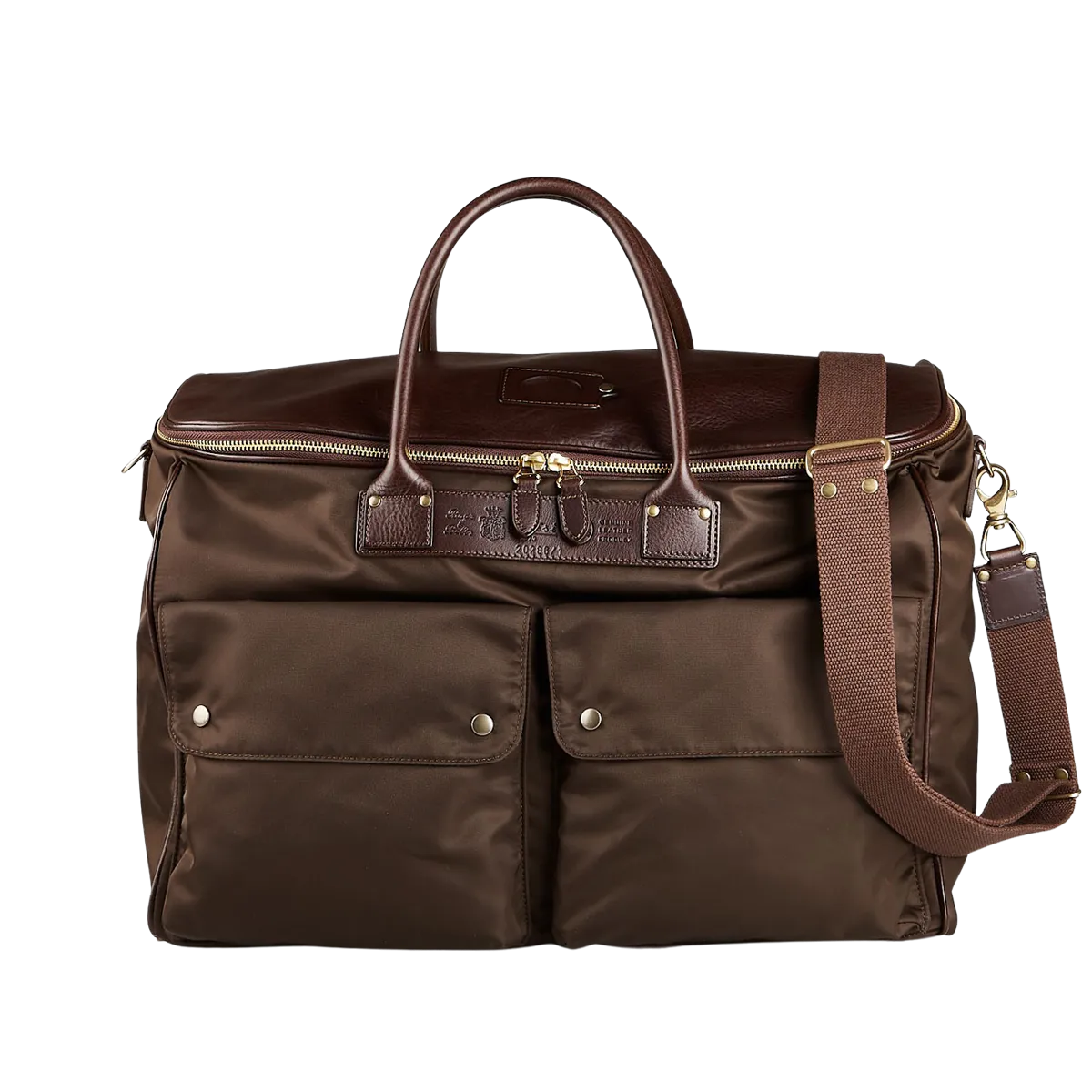 Dark Brown Nylon Leather Signature Travel Bag