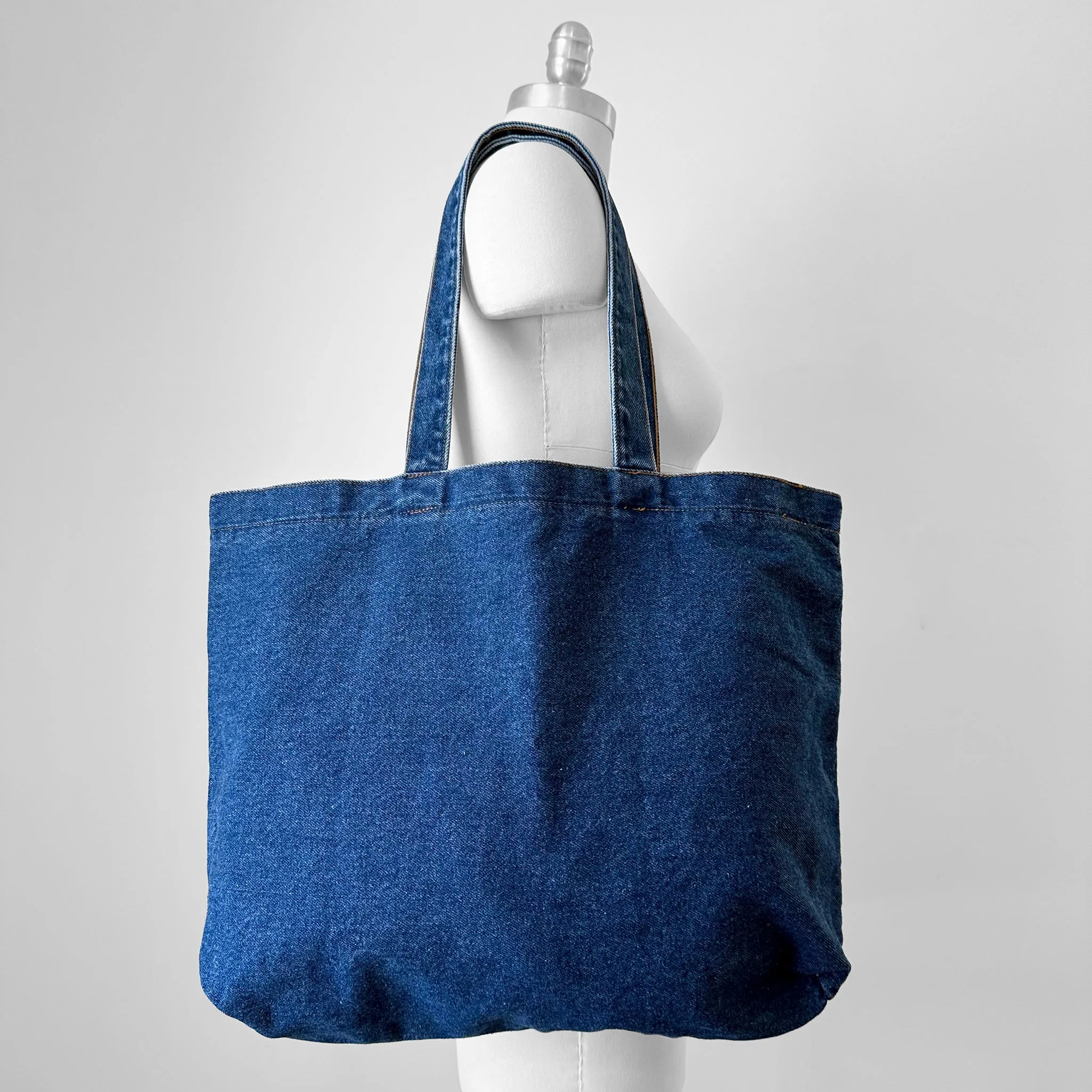 Dark Wash Denim Top Handle Tote Bag