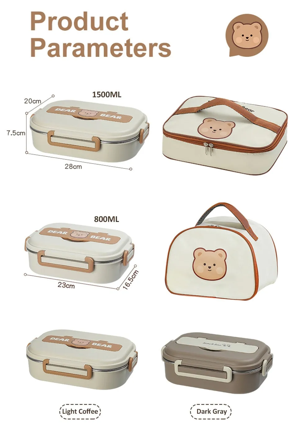 Dear Bear 304 Stainless Steel Bento Lunch Box