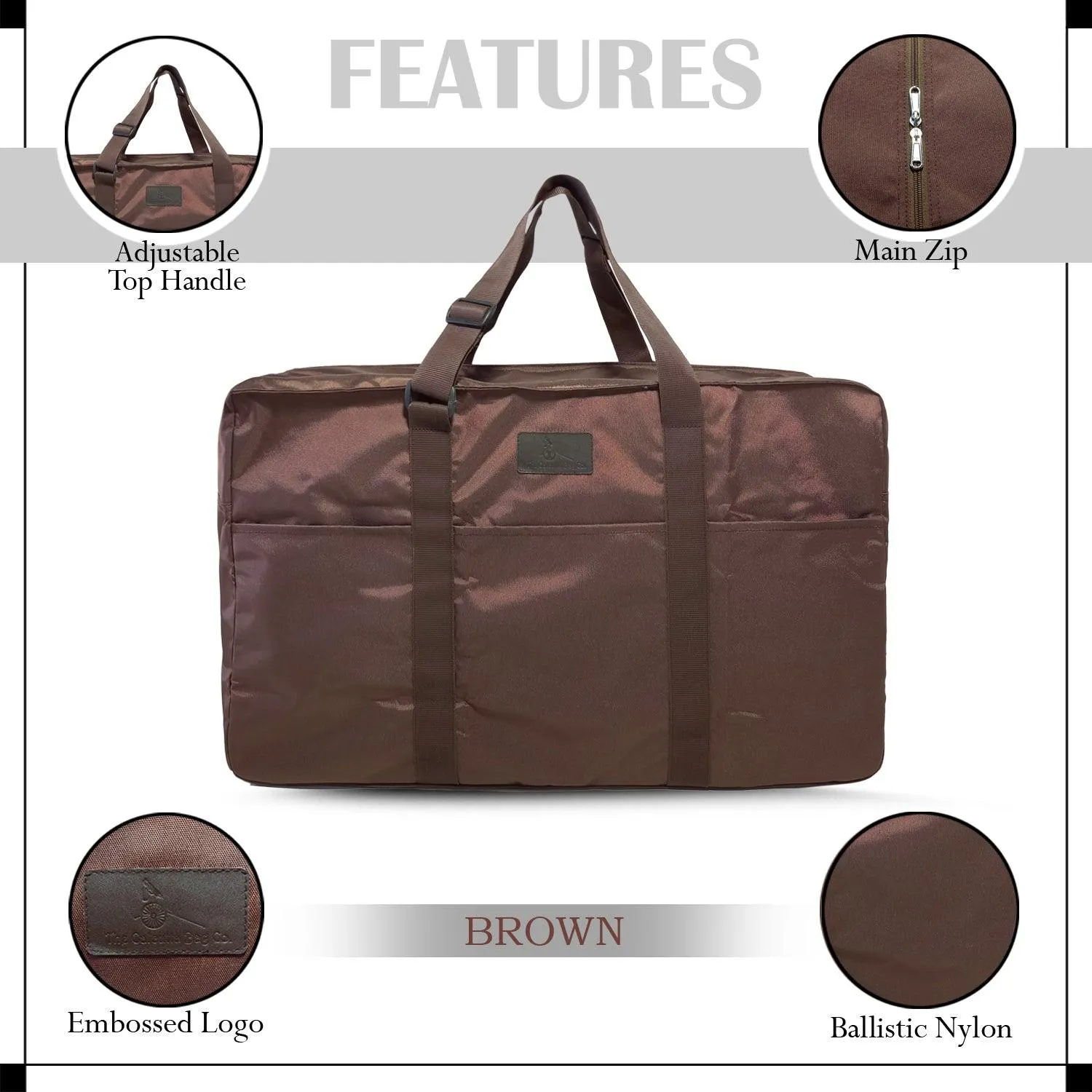 Deeya Ballistic Nylon Large Size Unisex Foldable Travel Duffle Bag with Small Cover Bag (Brown)