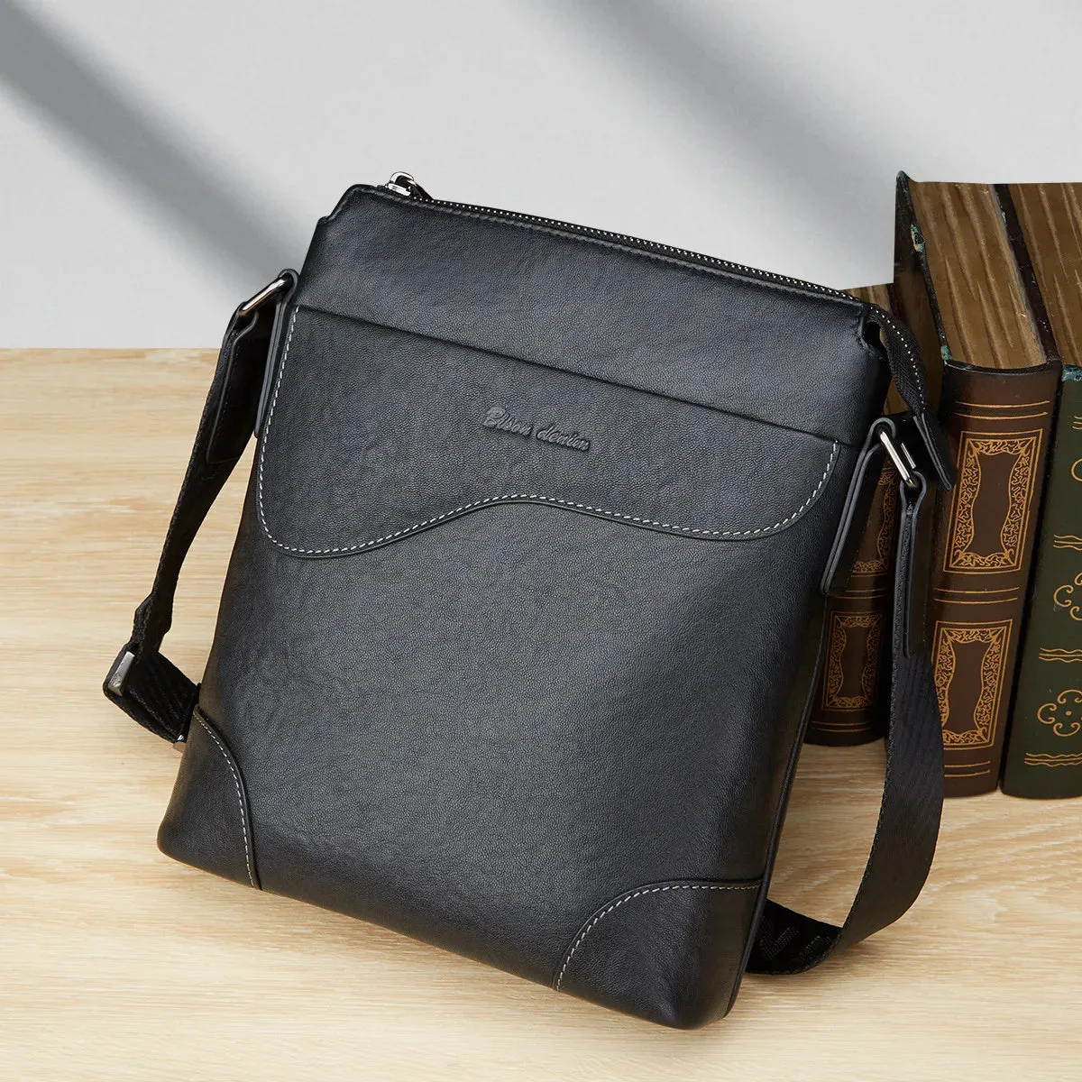 DENIM Men's Shoulder Bags Genuine Leather Cowskin Messenger Bag