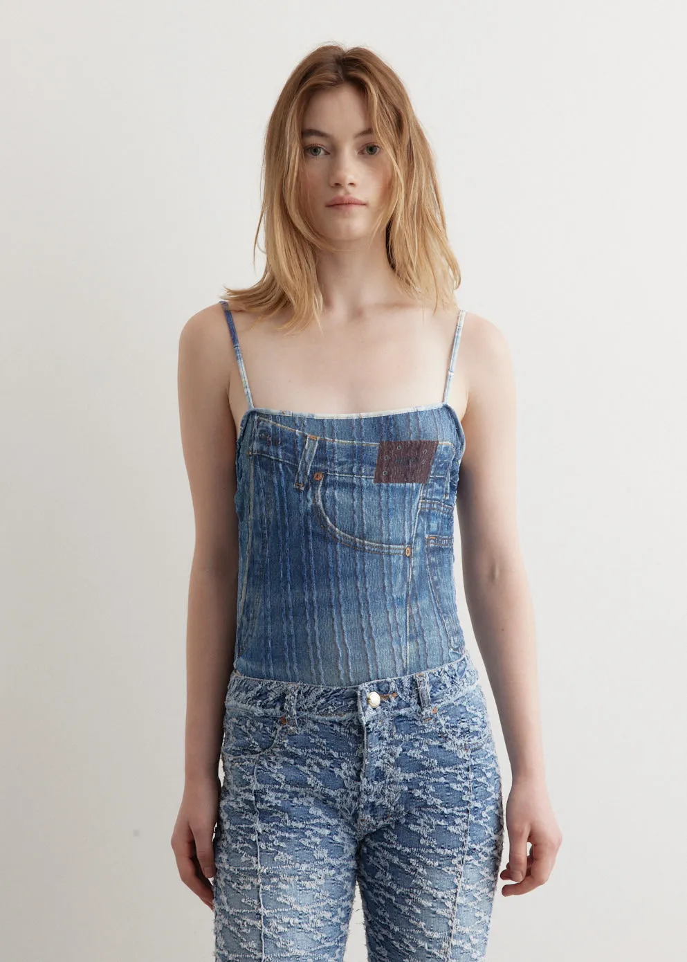 Denim Printed Knit Bodysuit