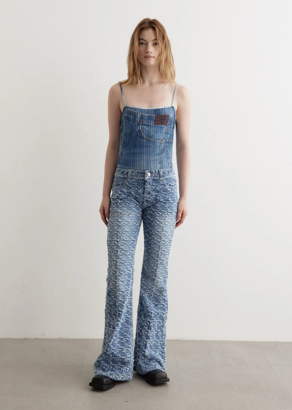 Denim Printed Knit Bodysuit