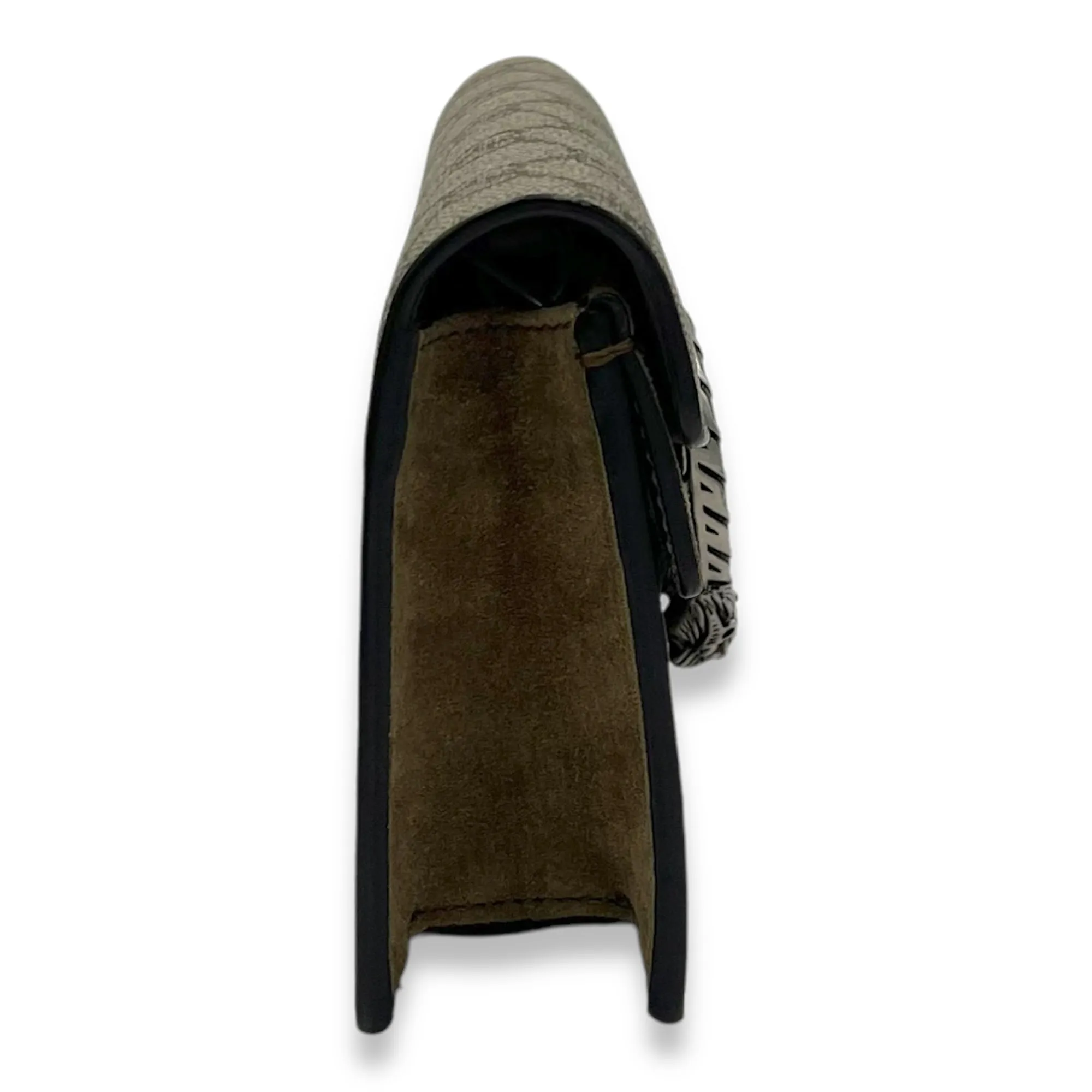 Dionysus Super Mini Brown Crossbody Bag in Coated Canvas, Silver hardware
