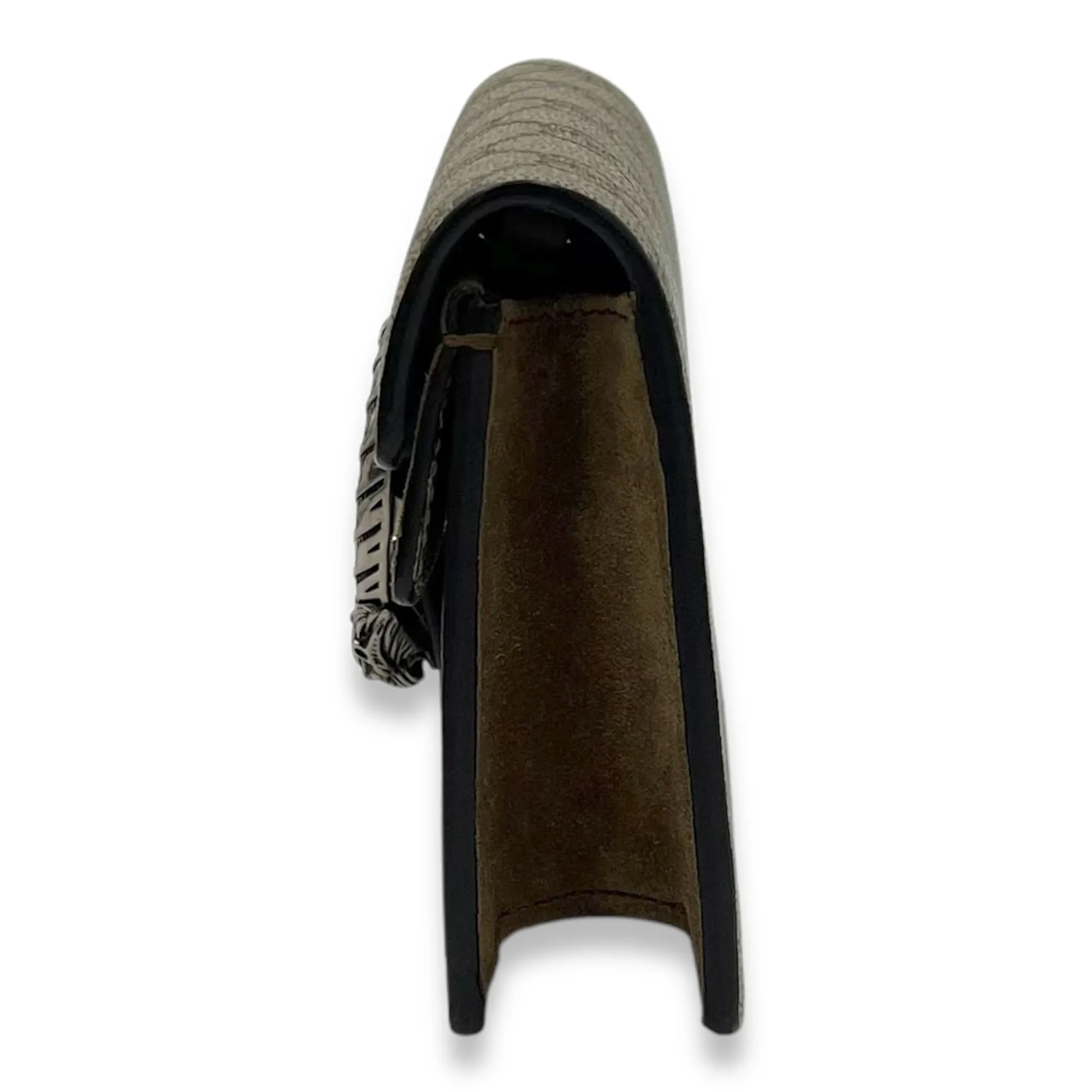Dionysus Super Mini Brown Crossbody Bag in Coated Canvas, Silver hardware