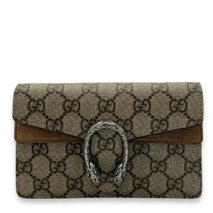 Dionysus Super Mini Brown Crossbody Bag in Coated Canvas, Silver hardware