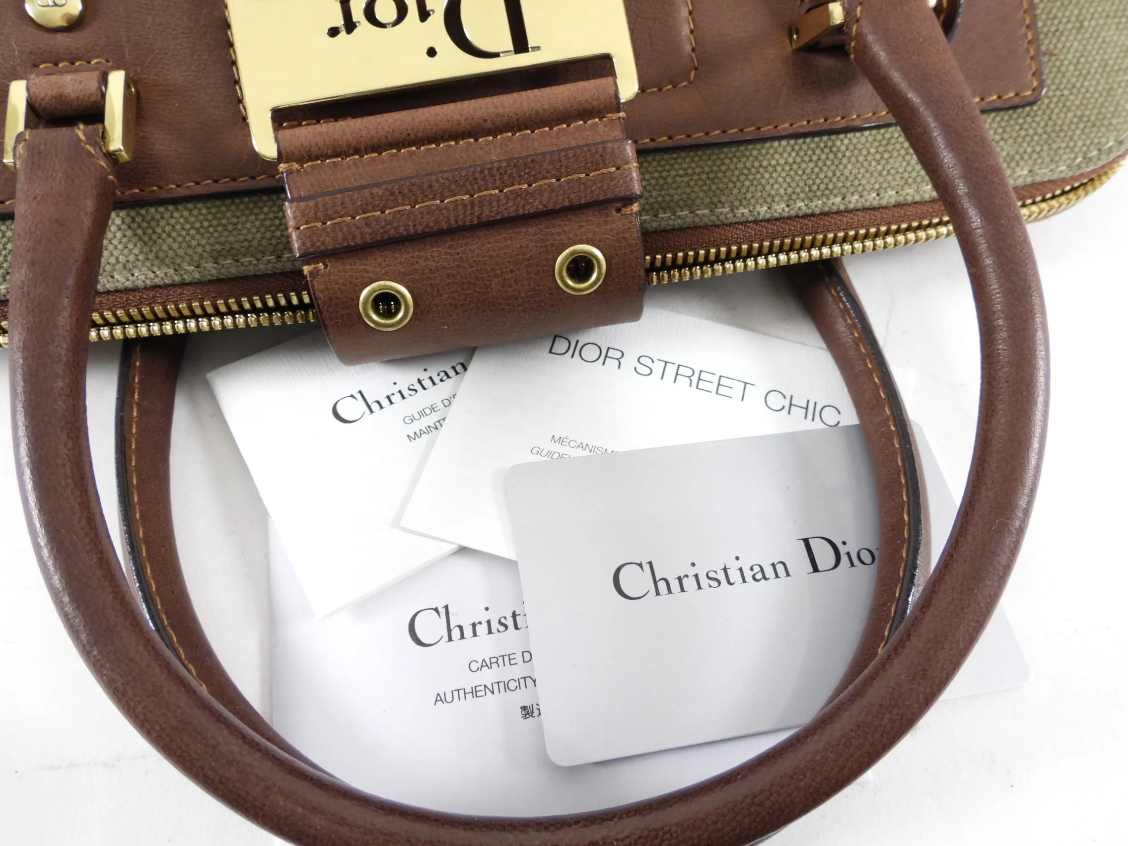 Dior by John Galliano Vintage Street Chic Green Brown Satchel Bag