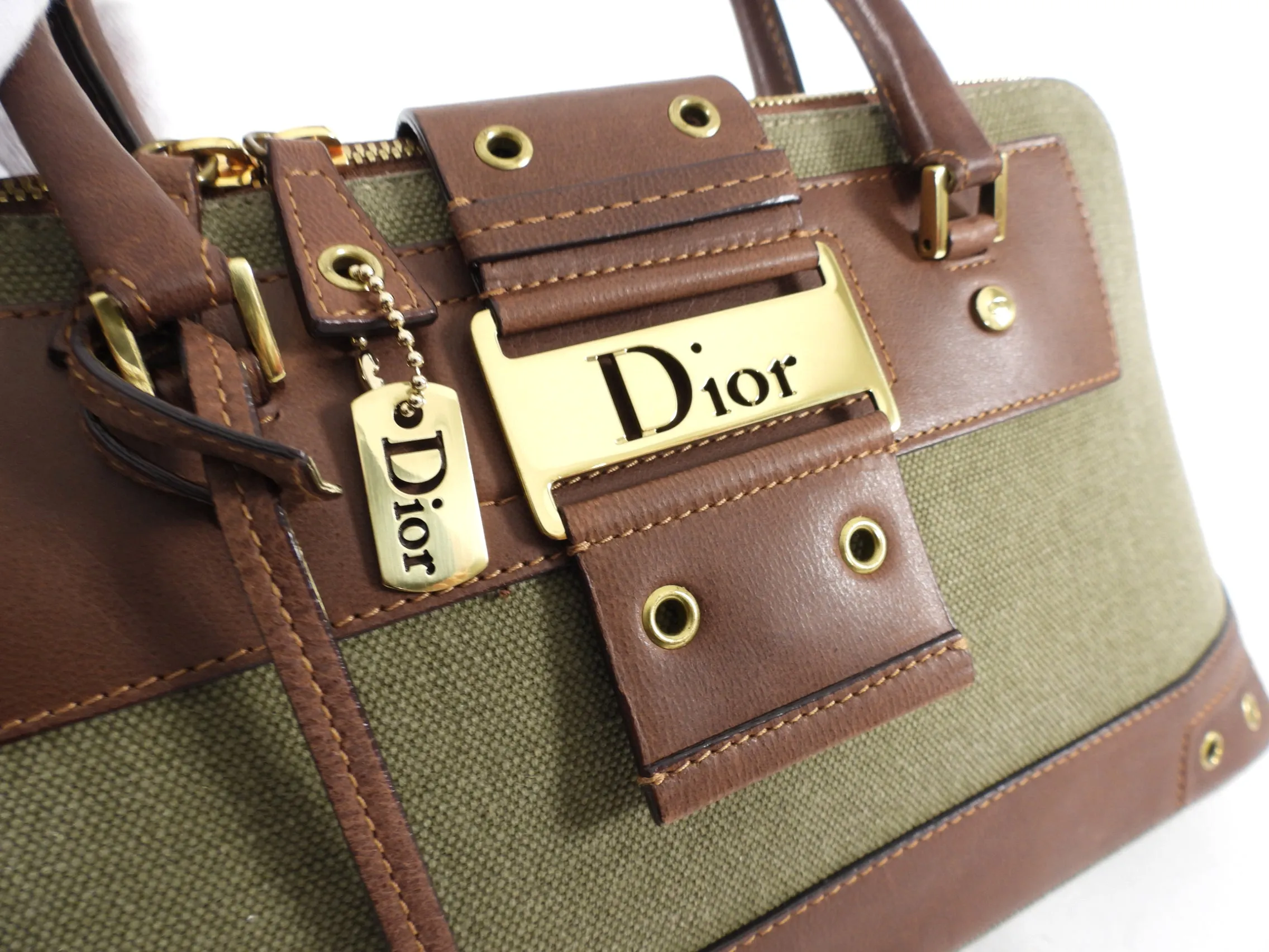 Dior by John Galliano Vintage Street Chic Green Brown Satchel Bag