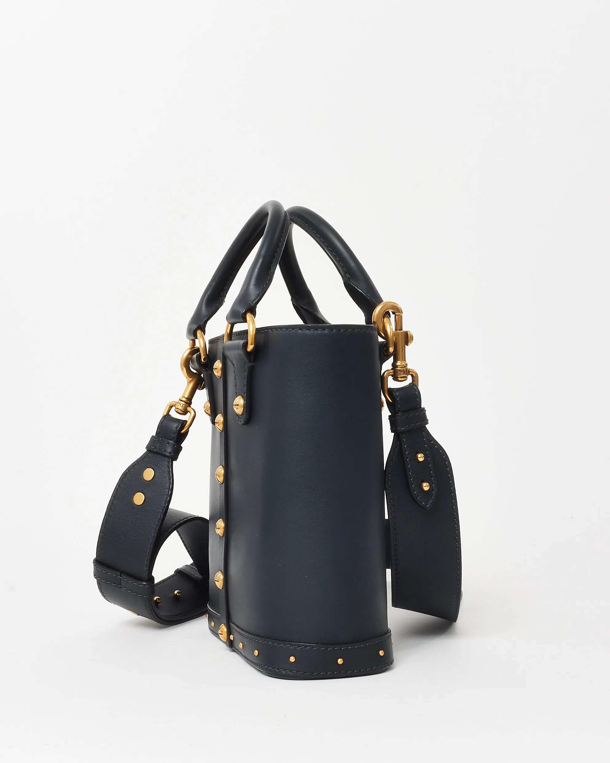 Dior Navy Leather Small Studded Dioravenue Bucket Bag w/ Strap