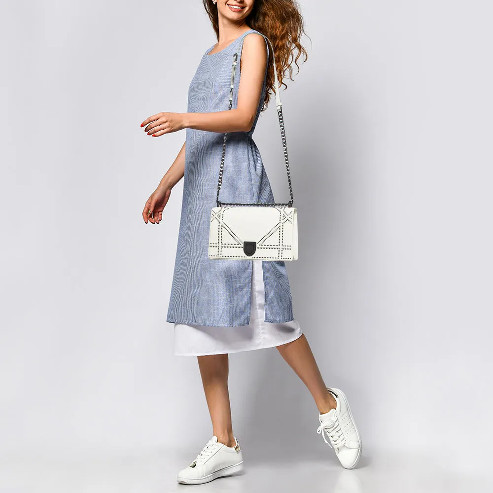 DIOR White Leather Medium ama Flap Shoulder Bag