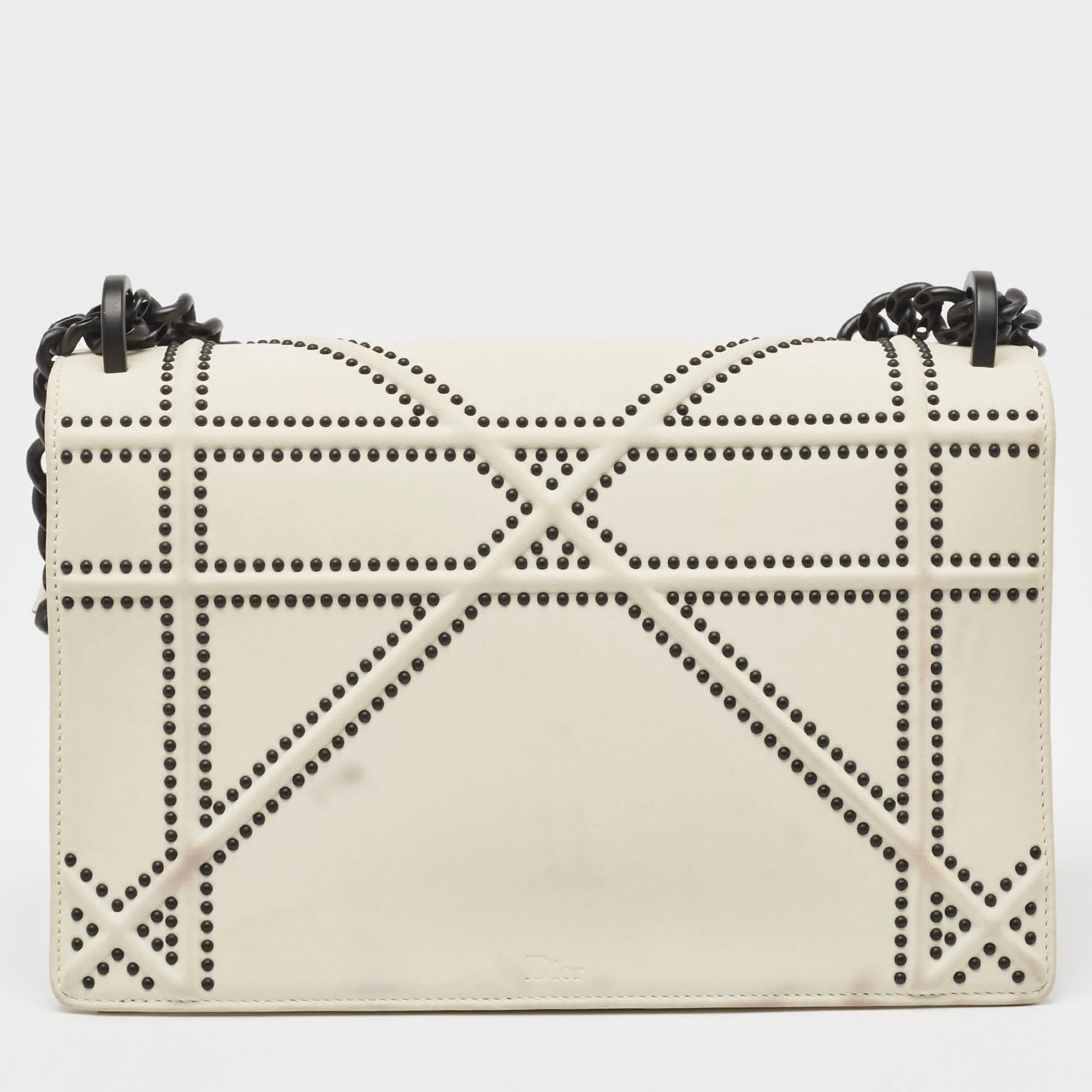 DIOR White Leather Medium ama Flap Shoulder Bag