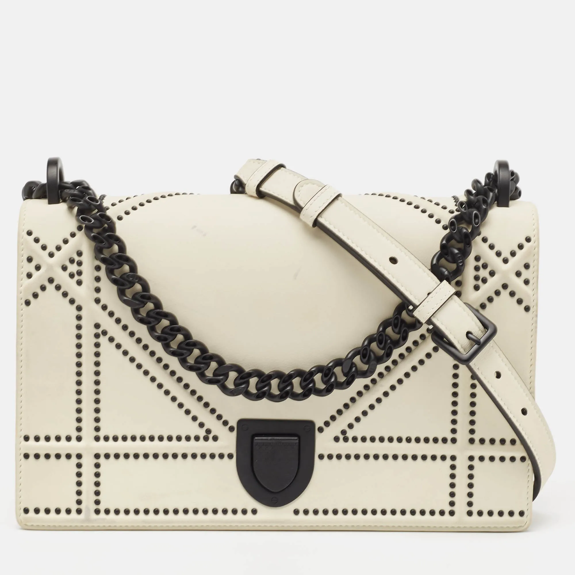 DIOR White Leather Medium ama Flap Shoulder Bag
